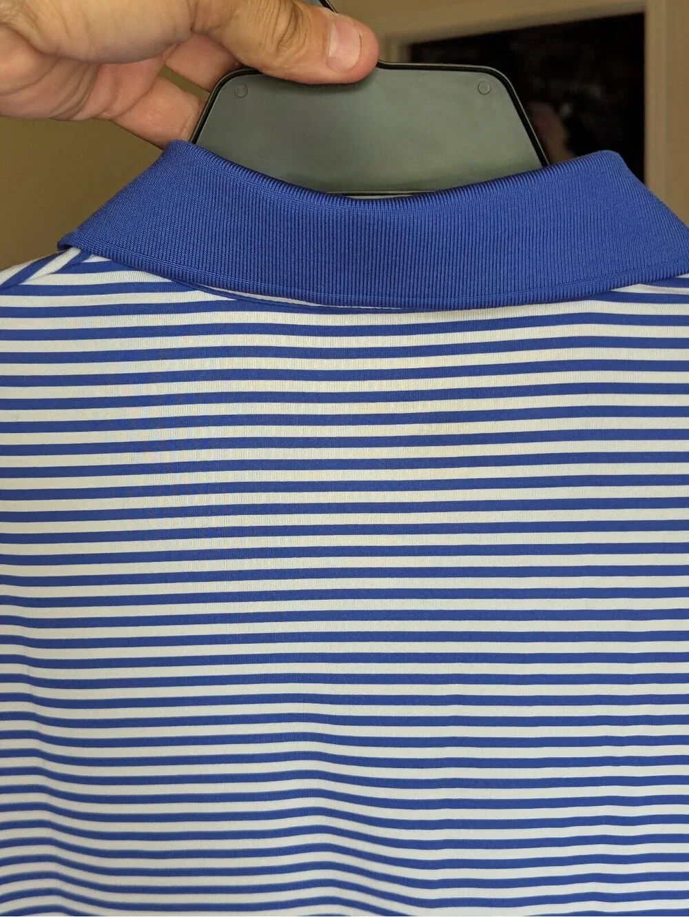 Polo Ralph Lauren Performance Blue Striped Polo Shirt Mens M Red Pony 22x30 Golf
